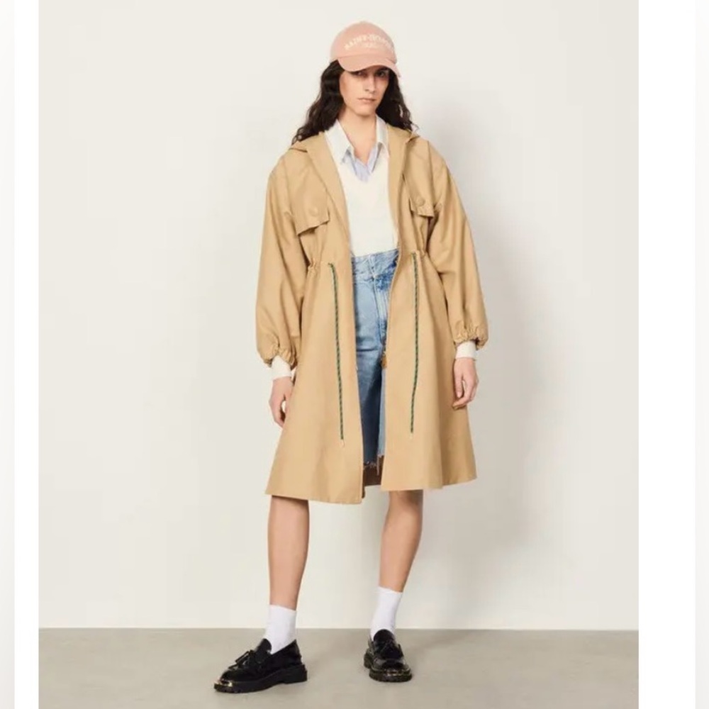 Sandro Beige oversized Hooded trench coat